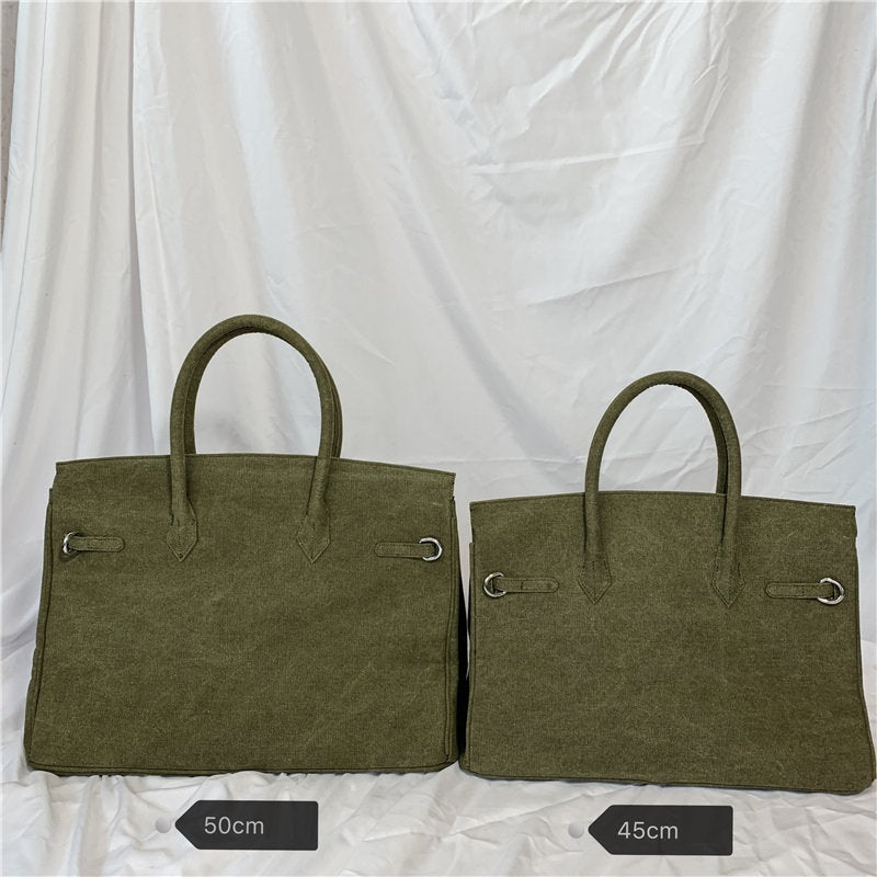 Army green retro birkin inspired canvas weekender overnight weekend travel bag fashion high street travel handbag
