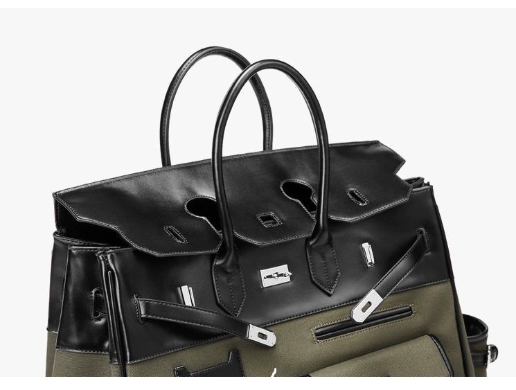 Army green Retro birkin inspired handmade canvas buckle men business travel tote women's weekender travel overnight weekend handbag