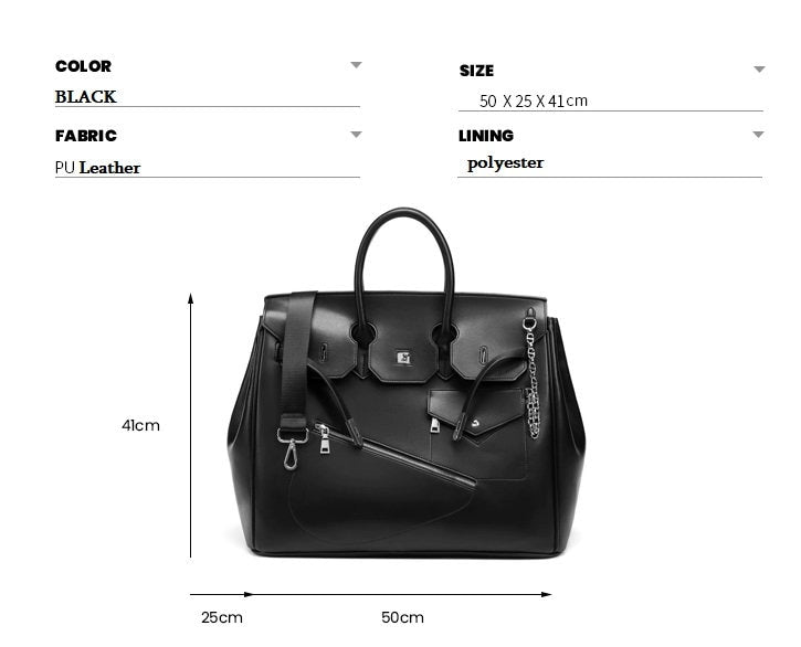 Retro birkin inspired handmade PU Leather Black tote buckle men/women's weekender travel overnight weekend handbag