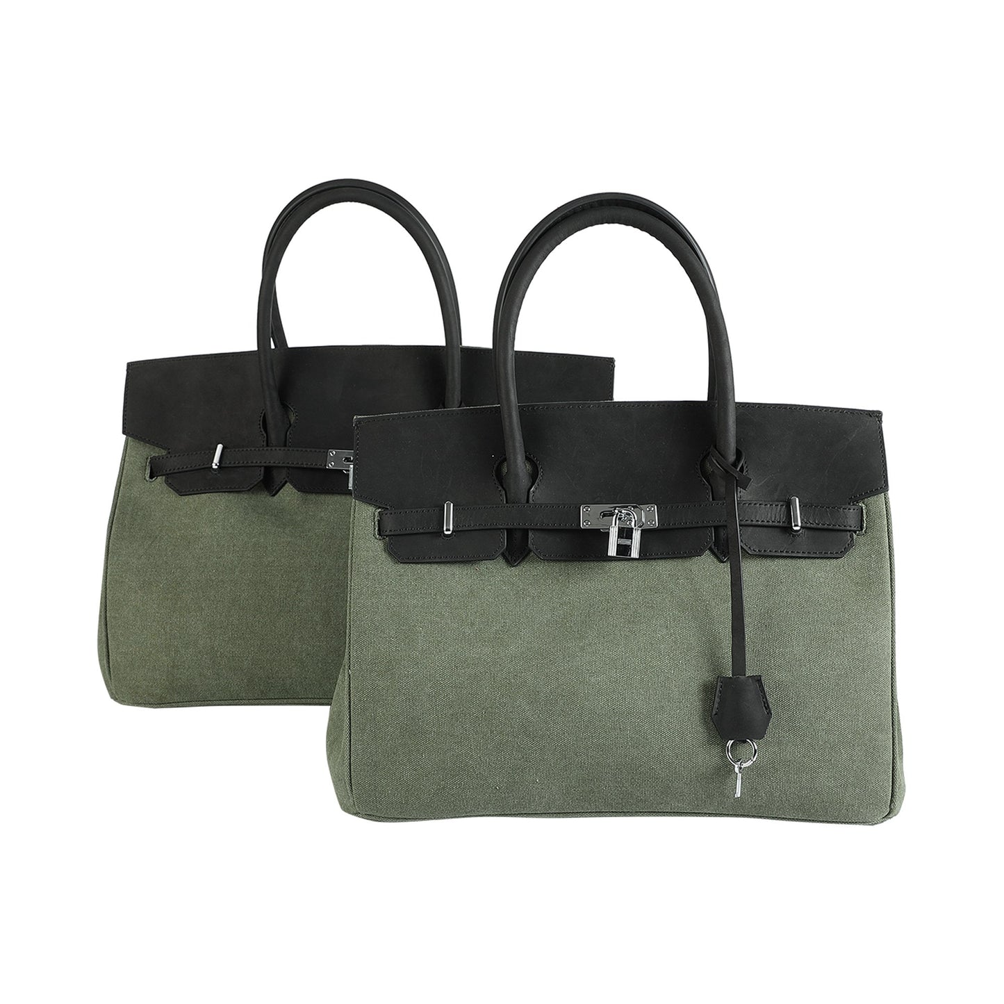 Army green Retro birkin inspired handmade canvas leather tote leather buckle men/women's weekender travel overnight weekend handbag Inactive carryon mens weekender bag