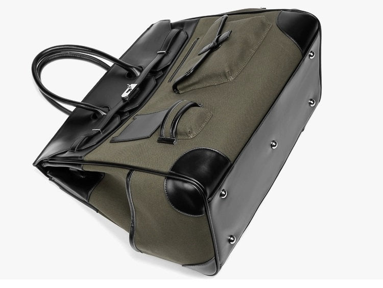 Army green Retro birkin inspired handmade canvas buckle men business travel tote women's weekender travel overnight weekend handbag