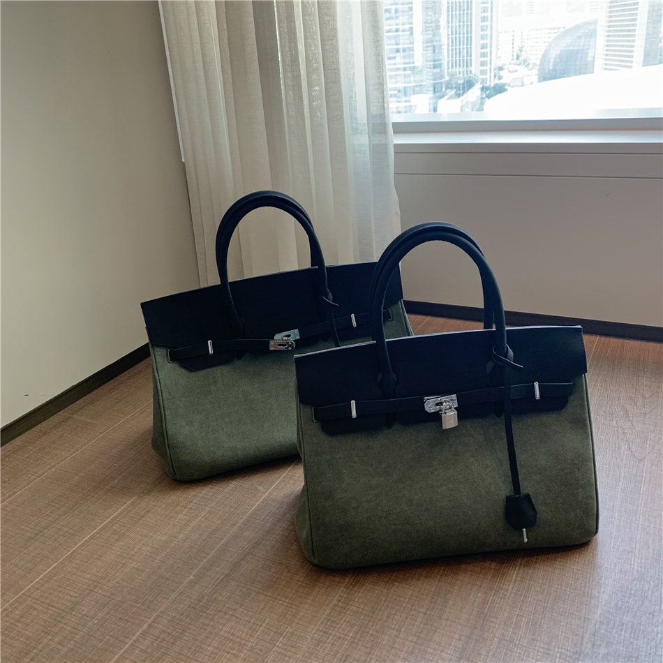 Army green Retro birkin inspired handmade canvas leather tote leather buckle men/women's weekender travel overnight weekend handbag Inactive carryon mens weekender bag