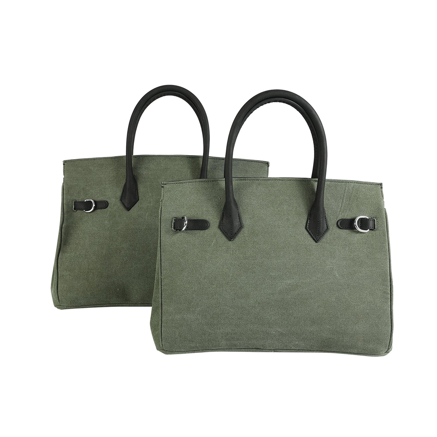 Army green Retro birkin inspired handmade canvas leather tote leather buckle men/women's weekender travel overnight weekend handbag Inactive carryon mens weekender bag