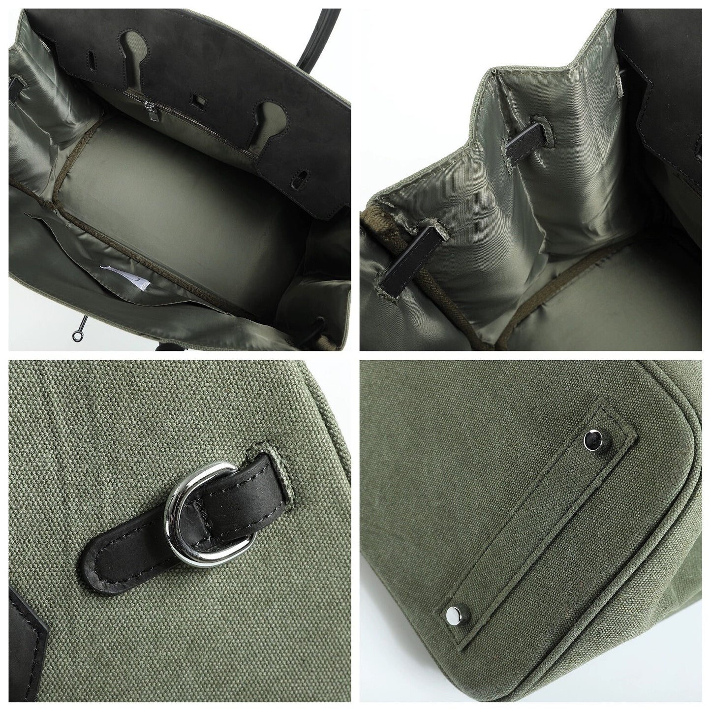 Army green Retro birkin inspired handmade canvas leather tote leather buckle men/women's weekender travel overnight weekend handbag Inactive carryon mens weekender bag