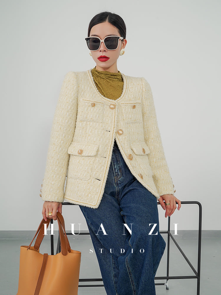 Huanzi spring autumn heavy couture tweed coat jacket - Kindr