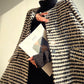 Aconiconi Elegant Black And White Stripe Long Sleeve Long Wool Coat- Quiet Night Flowing Light