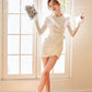 DOLLY Elegant White Crew Neck Long Sleeve Short Sequin Sexy Birthday Dress-LAYLA