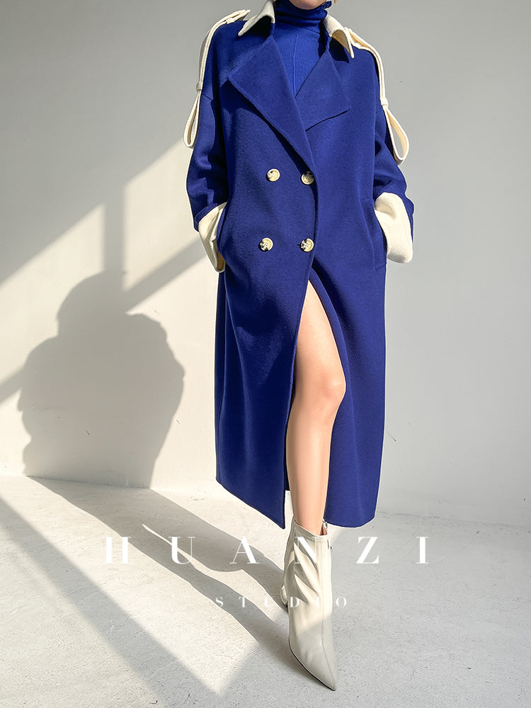 Huanzi high-end blue double-sided cashmere women 's wool coat - Marumi