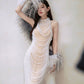 DOLLY High End Off White Halter Neck Pearl Handmade wedding bridal Dress-Kiki