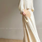 Aconiconi Elegant Beige Crew Neck Top/ High Waist Loose Long Skirt- Sea of Clouds Wind Chime