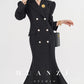 Huanzi vintage retro fishtail timeless classic long coat jacket - Micewo