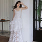 DOLLY Elegant White Flower Embroidery Lace Ruffle Layered Dinner Dress-DAISY  (V)