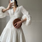 Aconiconi| French coffee break lace cotton white dress - Smoke