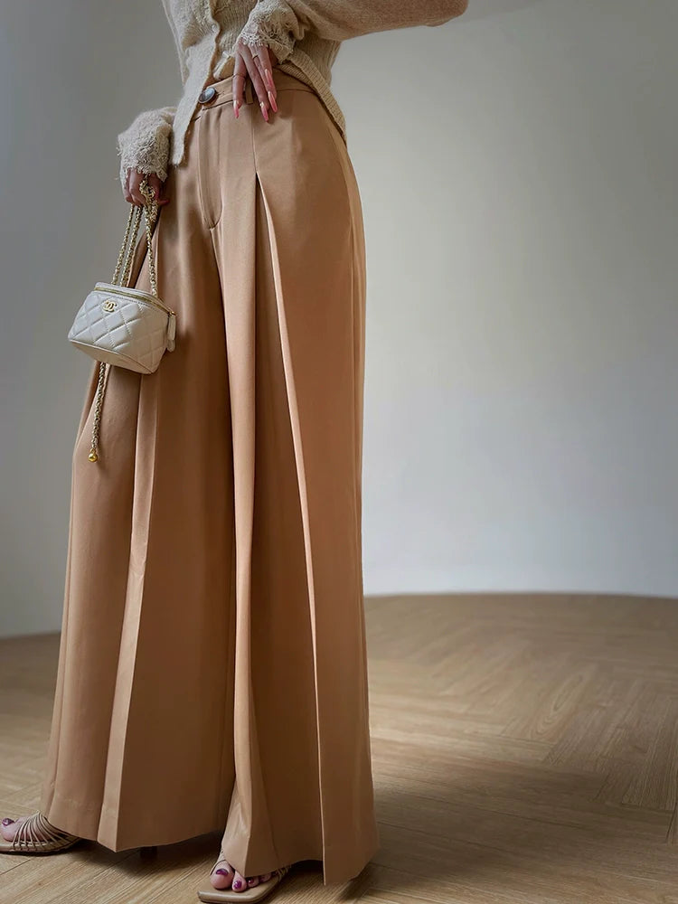 Aconiconi Eleant White Waist Loose Long Straight Suit Dinner Pants- Cloud Steps