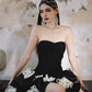 DOLLY Luxury Black Strapless Chet Wrap Flower Embroidered Tutu Cocktail Dress-Losa