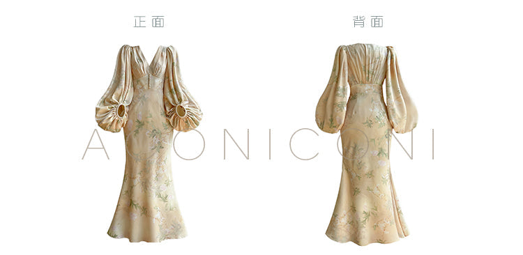 Aconiconi Luxury Retro Fish Tail Dress- Muyun Chunshu