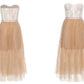 DOLLY Elegant Fake Two Piece Sleeveless Tube Top Sequin Long Dress-POLA