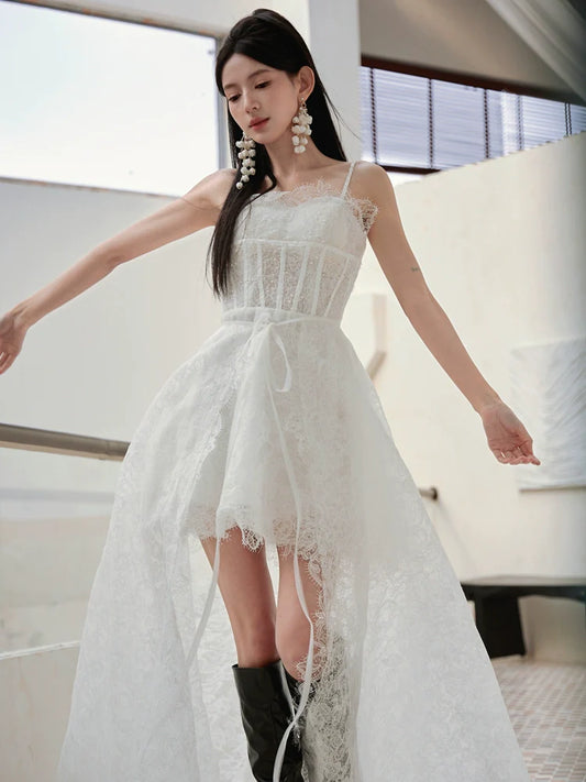 DOLLY Elegant White Sleeveless  Short Party bridal Dress-LANCEY