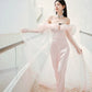 DOLLY Elegant Pastel pink Ruffle Sleeves Long Party Dress- Mina