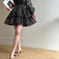 Aconiconi Elegant French Print Retro V-Neck Lace Tea Dress- Night Rose