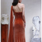 DOLLY Luxury Brown Velvet Greek Style Long Slit Banquet Dress-KARA