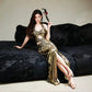 DOLLY Luxury Retro Gold Sleeveless Halter High Waist Long Slit Dress-Goldie