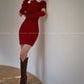 Cream milk red knitted puff sleeve sweater dress-  Mousse Milk Puff