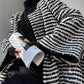 Aconiconi Elegant Black And White Stripe Long Sleeve Long Wool Coat- Quiet Night Flowing Light