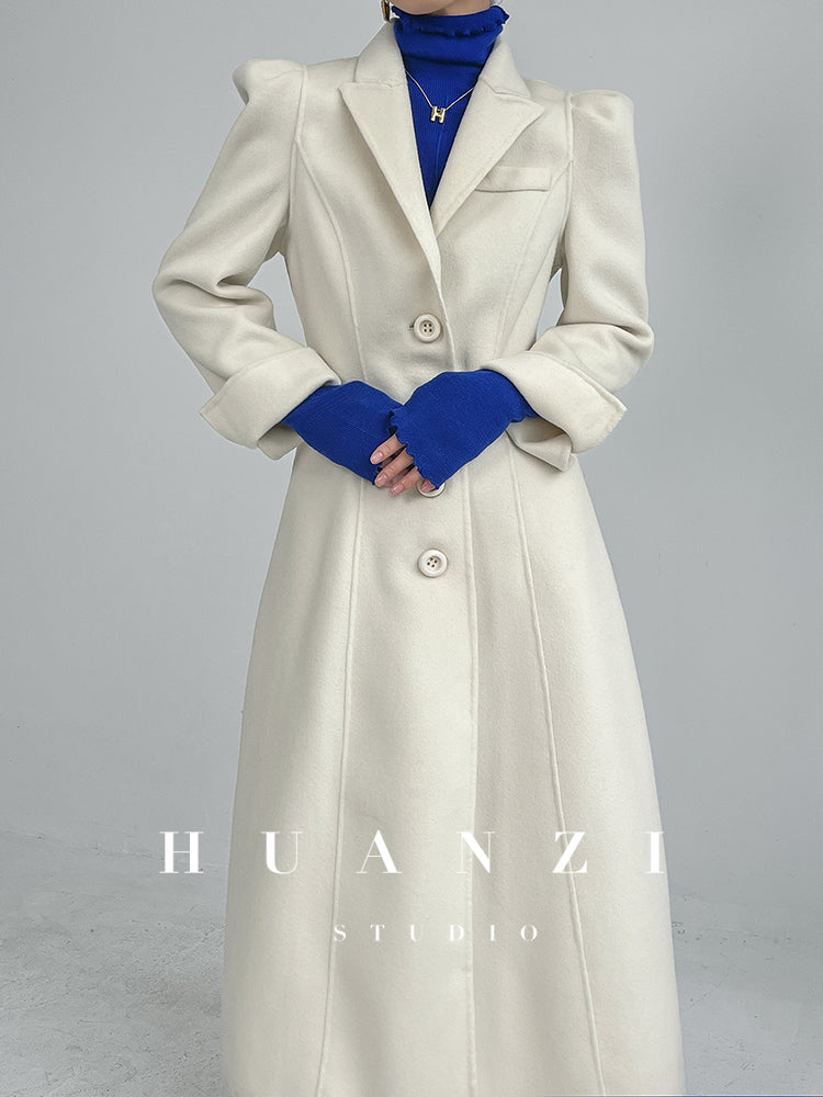 Huanzi French Hepburn style high-end double-sided cashmere wool tweed coat - Siriio