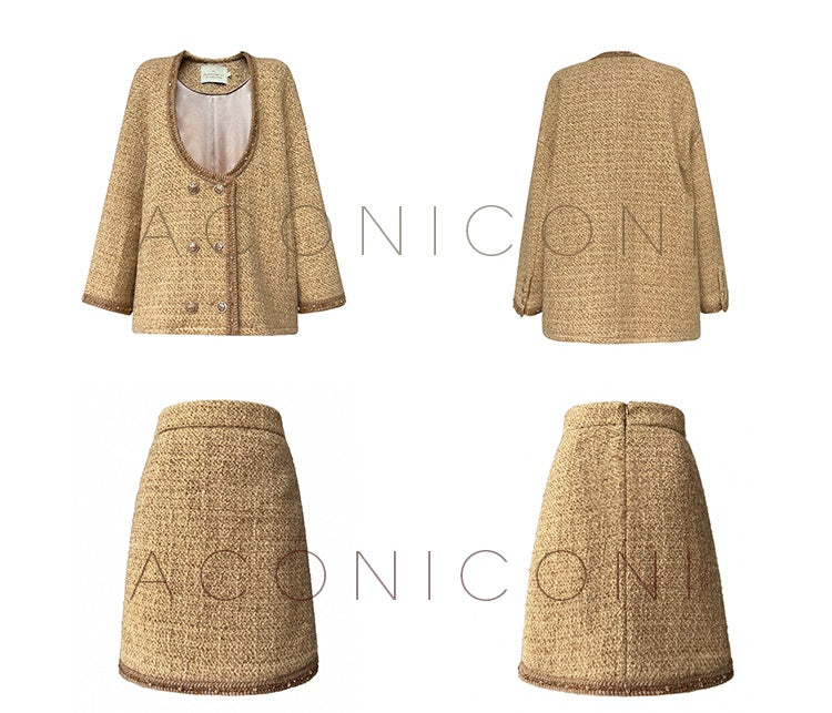 Brownie autumn wool retro tweed suit skirt jacket - Dunnu