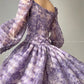 Aconiconi Square Collar Long Sleeve Tea Dress- Amethyst Water