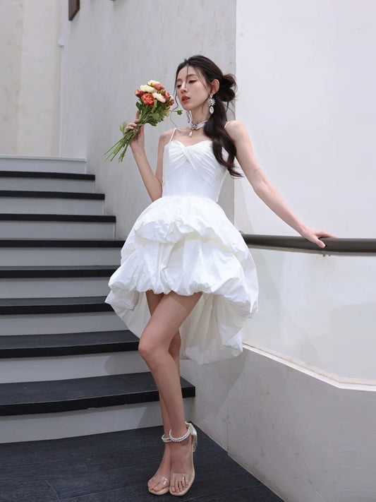 DOLLY Luxury White Sleeveless Short Puffy Chic Birthday Dress-YOYO