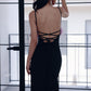 DOLLY Elegant Black Fluffy Feather backless Long Date Dress-JAS