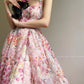 Aconiconi Elegant French Sleeveless Vintage Halter floral print Dress- Flowering Hibiscus