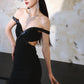 DOLLY  High End Black Off Shoulder Sequin Tube Top Long Banquet Dress-Maris