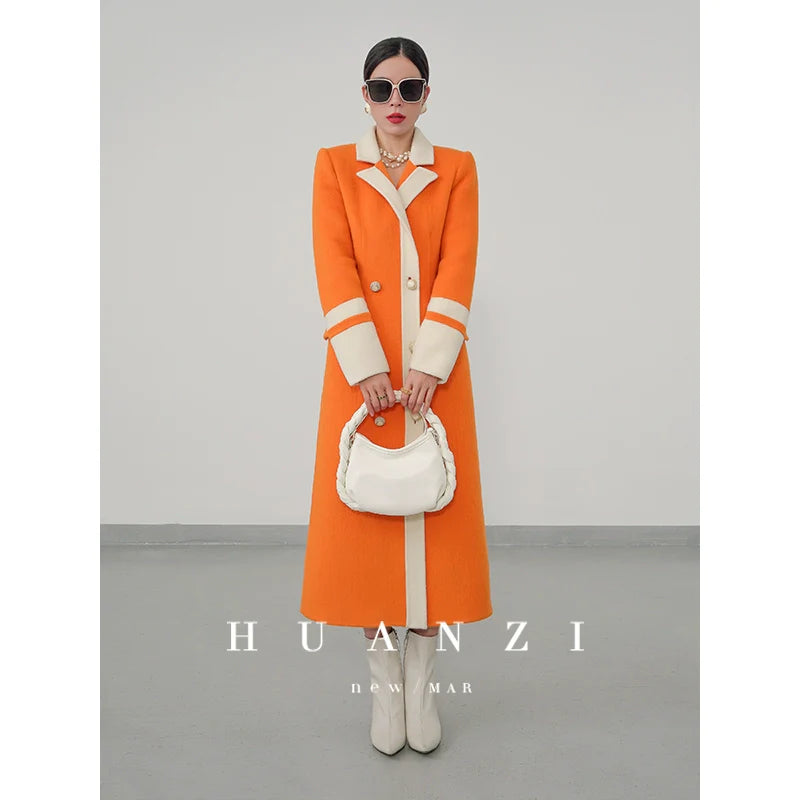 Huanzi custom high-grade orange double-sided cashmere wool autumn winter coat - Cirre