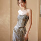 DOLLY Luxury strapless Sequin Top + Long Sequin High Waist Flare Pants suit setpantpa-THEA