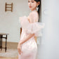 DOLLY Elegant Pastel pink Ruffle Sleeves Long Party Dress- Mina