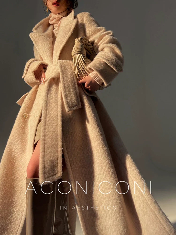 Aconiconi｜Galan Sumu long-haired high-grade woolen long coat- Kalanchoe