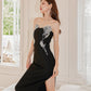 DOLLY Luxury Black Sleeveless Off Shoulder Diamond Tube Top Long Slit Dress-CLAUDIA