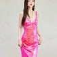 DOLLY Elegant Pink Barbie V-Neck Sleeveless Sequin Long Party Dress-JOY