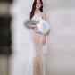 DOLLY High End Off White Halter Neck Pearl Handmade wedding bridal Dress-Kiki