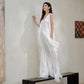 DOLLY Luxury White V-Neck Sleeveless Loose Ruffle Wedding Dress-Yola