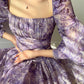 Aconiconi Square Collar Long Sleeve Tea Dress- Amethyst Water