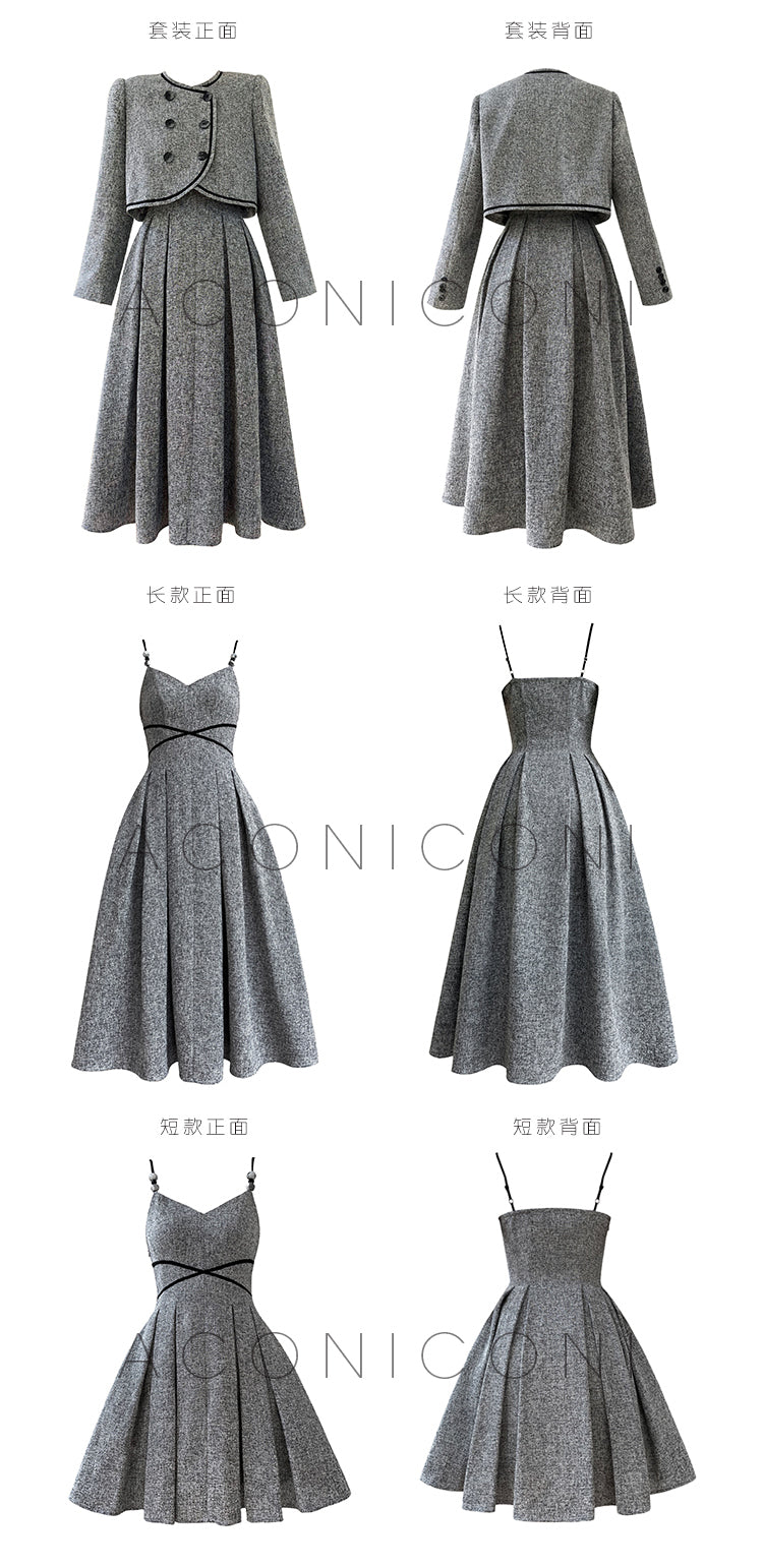 Aconiconi  Elegant gray pleated dress and short jacket - Kawashima Girl