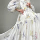 Aconiconi Elegant French Print V-Neck Puff Sleeve vacation Dress- Cloud Forest in the Flowers