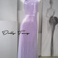 DOLLY Purple Chinese Style Hater Neck Button Sequin Long Wedding Guest Dress-Mama