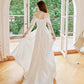 DOLLY Elegant White French Style Lace Satin Long Sleeve Wedding Dress-MEGARA