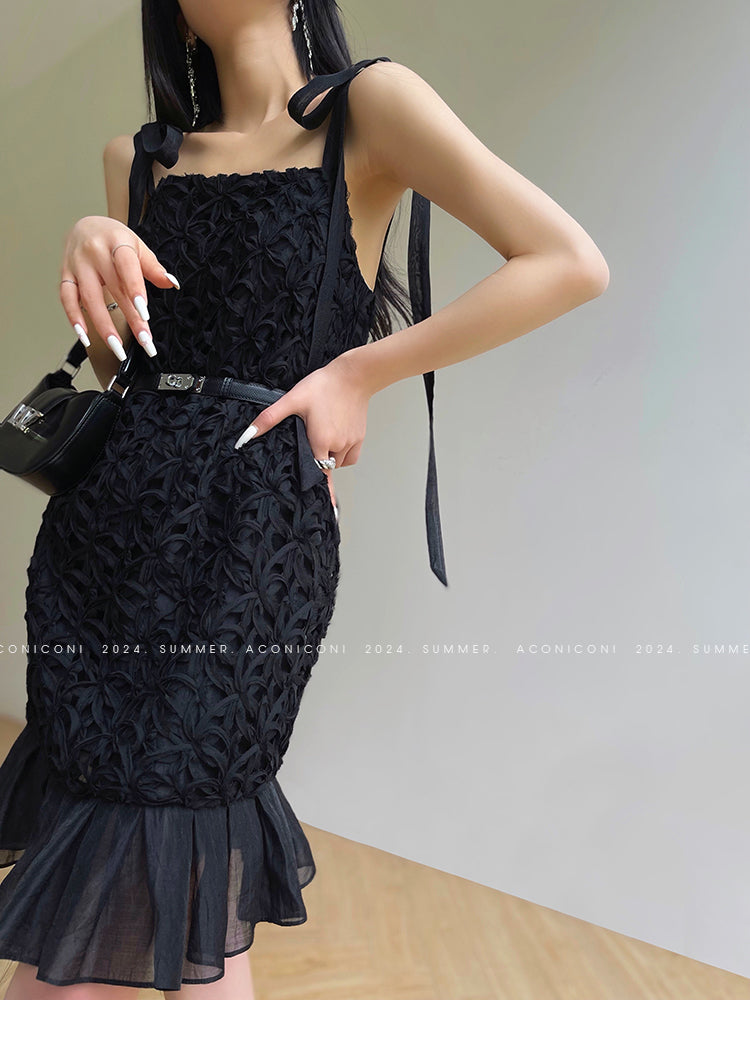 Aconiconi Elegant Black Retro Sleeveless lbd lace Dinner Dress- Quiet Night Orchid