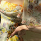 Aconiconi Elegant Flower Print Square Collar Short Sleeve midi  Dress-  Monet Summer Flowers